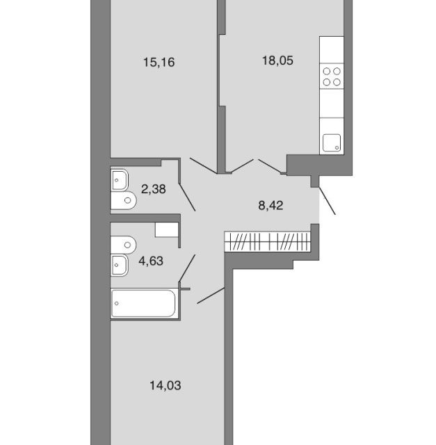 Продаётся 2-комнатная квартира, 63 м²