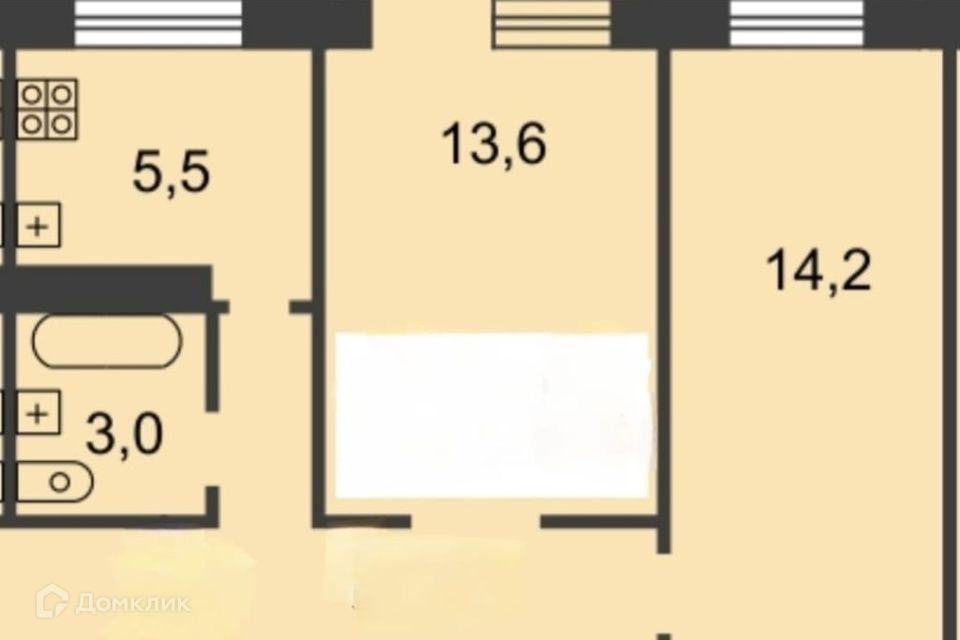 Продаётся 2-комнатная квартира, 44.8 м²