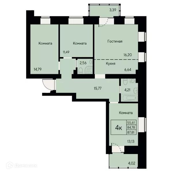 Продаётся 4-комнатная квартира, 87.6 м²