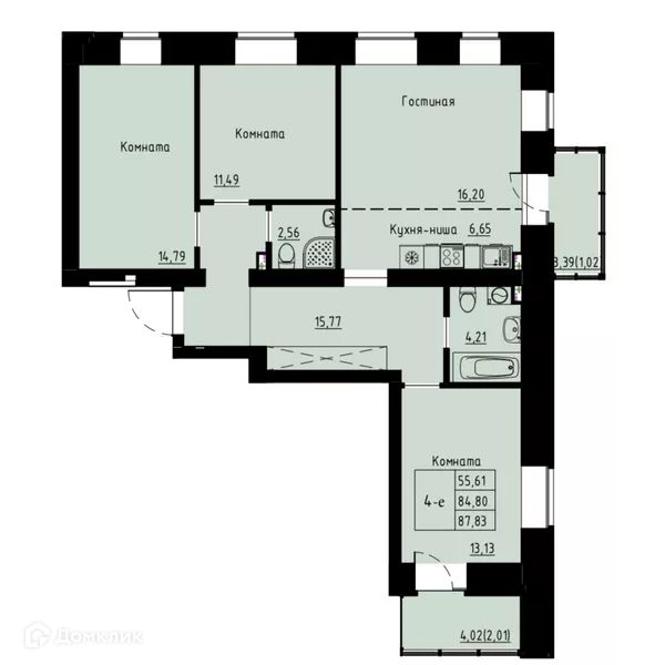 Продаётся 4-комнатная квартира, 88.3 м²