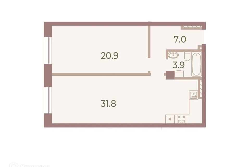 Продаётся 1-комнатная квартира, 63.7 м²