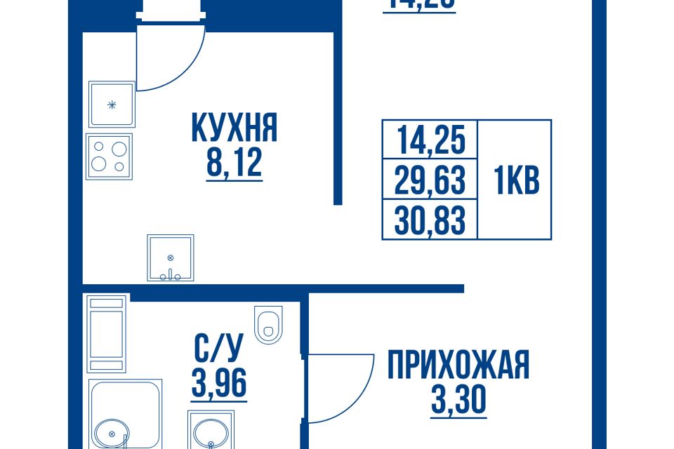 Продаётся 1-комнатная квартира, 30.83 м²