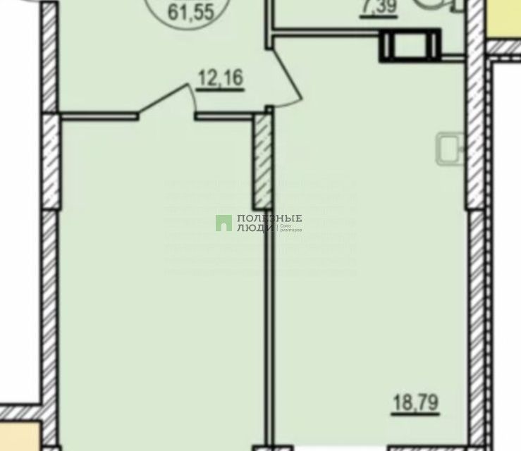 Продаётся 1-комнатная квартира, 61 м²