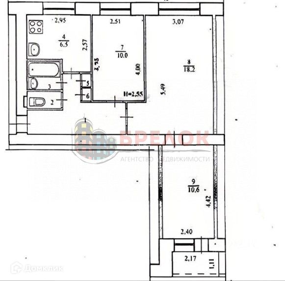 Продаётся 3-комнатная квартира, 57.2 м²