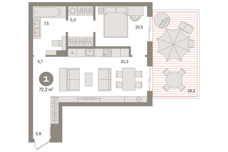 Продаётся 1-комнатная квартира, 70.13 м²