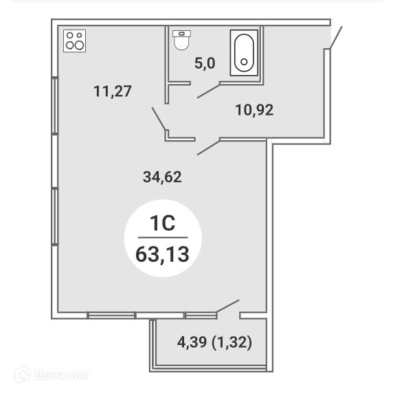 Продаётся студия, 63.13 м²