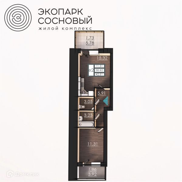 Продаётся 1-комнатная квартира, 38.7 м²