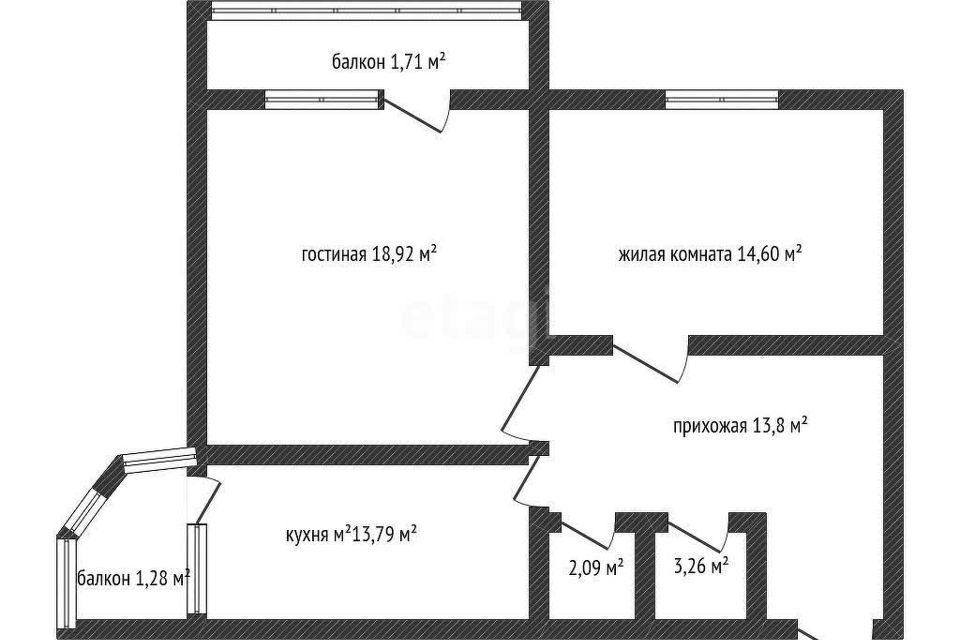 Продаётся 2-комнатная квартира, 72.1 м²