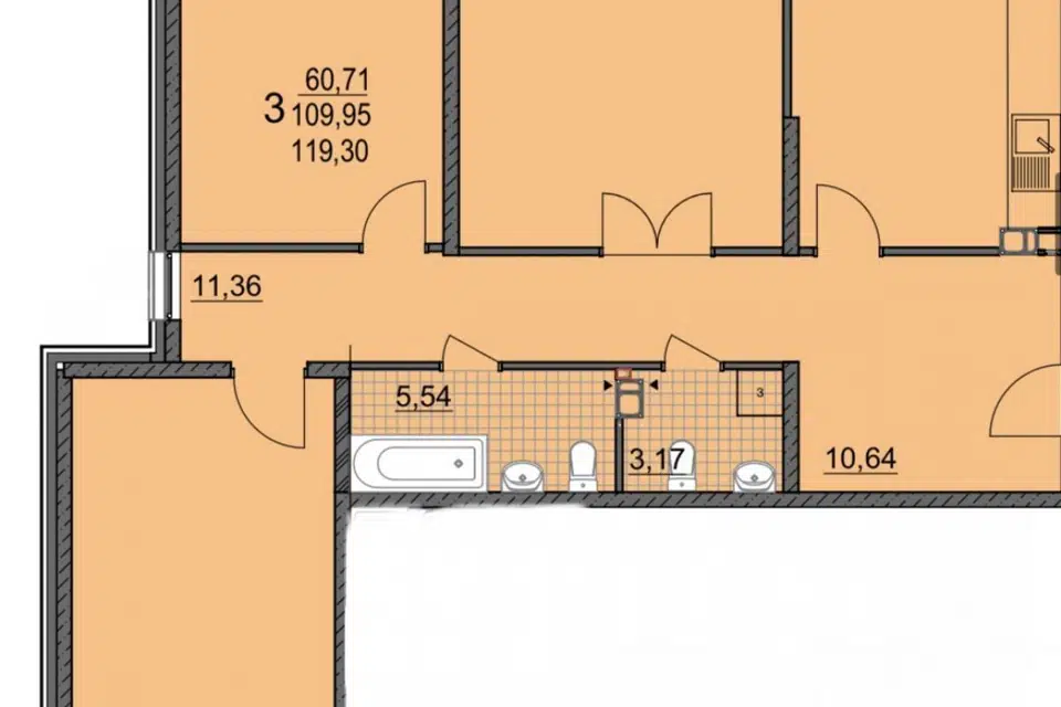 Продаётся 3-комнатная квартира, 119 м²