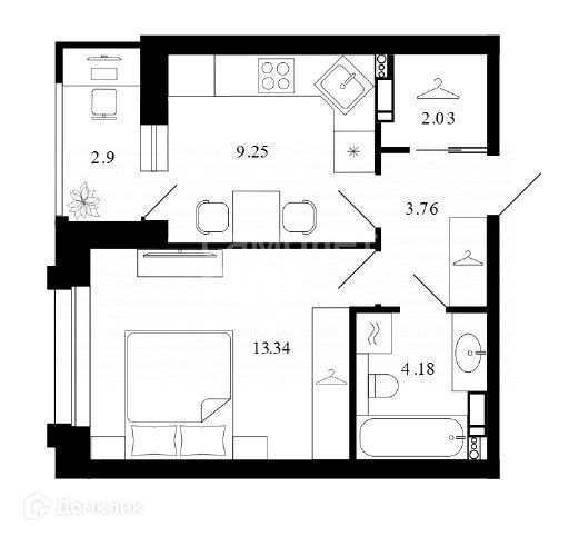Продаётся 1-комнатная квартира, 35.8 м²