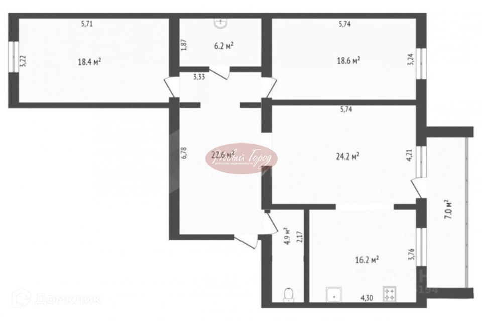 Продаётся 3-комнатная квартира, 114 м²