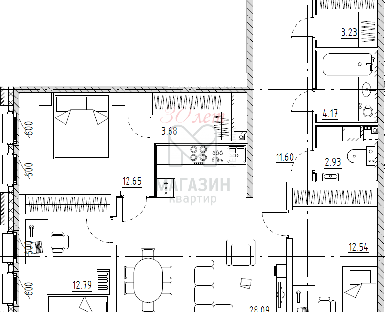 Продаётся 2-комнатная квартира, 91.68 м²