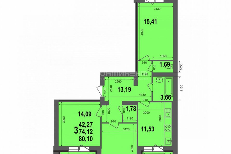 Продаётся 3-комнатная квартира, 80.1 м²