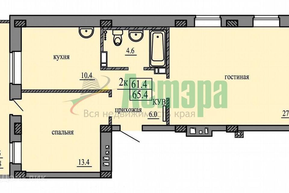 Продаётся 2-комнатная квартира, 65 м²