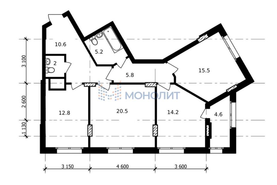 Продаётся 1-комнатная квартира, 91.4 м²
