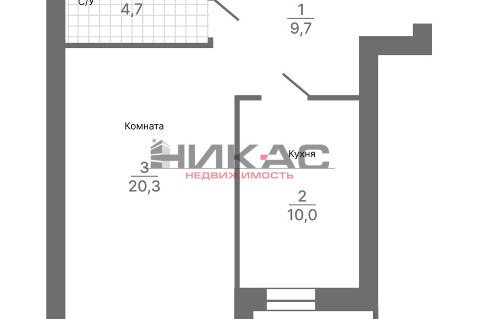 Продаётся 1-комнатная квартира, 44.5 м²