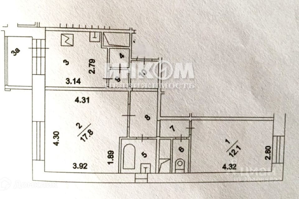 Продаётся 2-комнатная квартира, 51.7 м²
