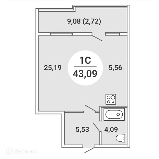 Продаётся студия, 43.09 м²