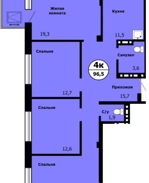 Продаётся 4-комнатная квартира, 94.4 м²