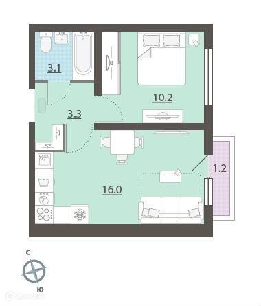 Продаётся 1-комнатная квартира, 32.9 м²