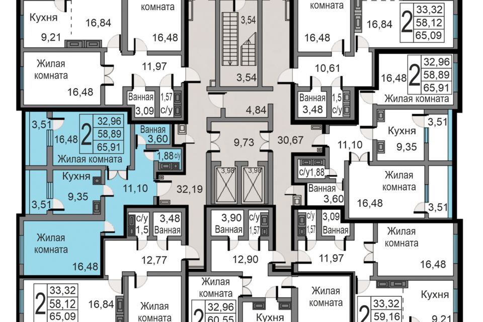 Продаётся 2-комнатная квартира, 65.91 м²