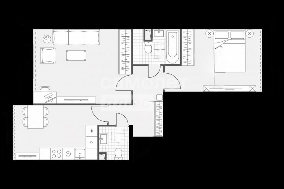 Продаётся 2-комнатная квартира, 55.4 м²