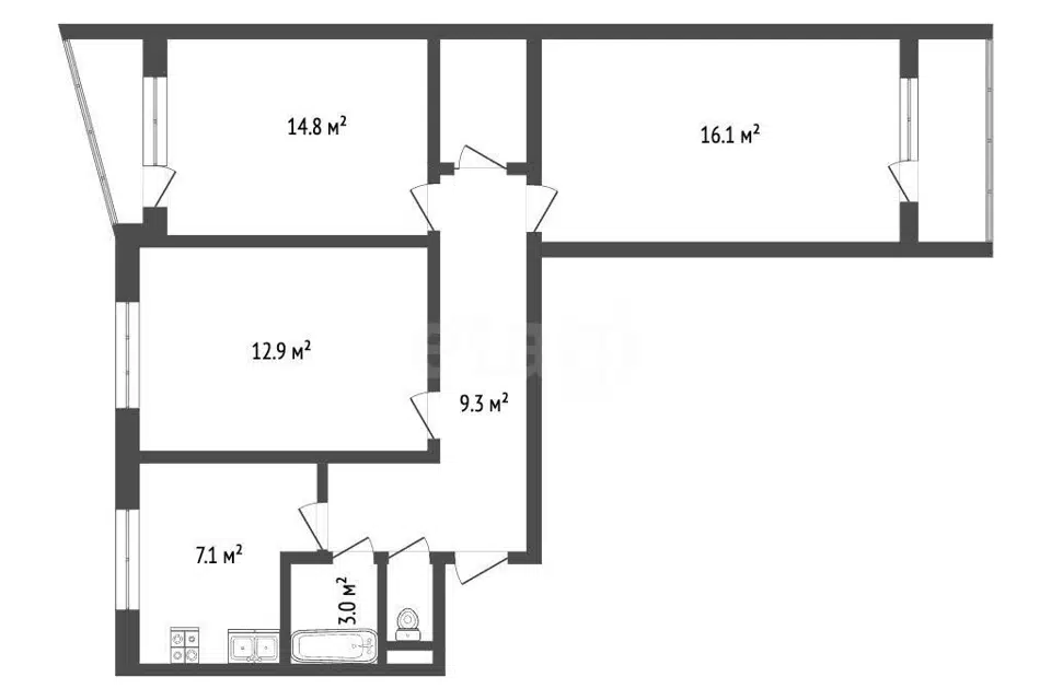 Продаётся 3-комнатная квартира, 63.3 м²