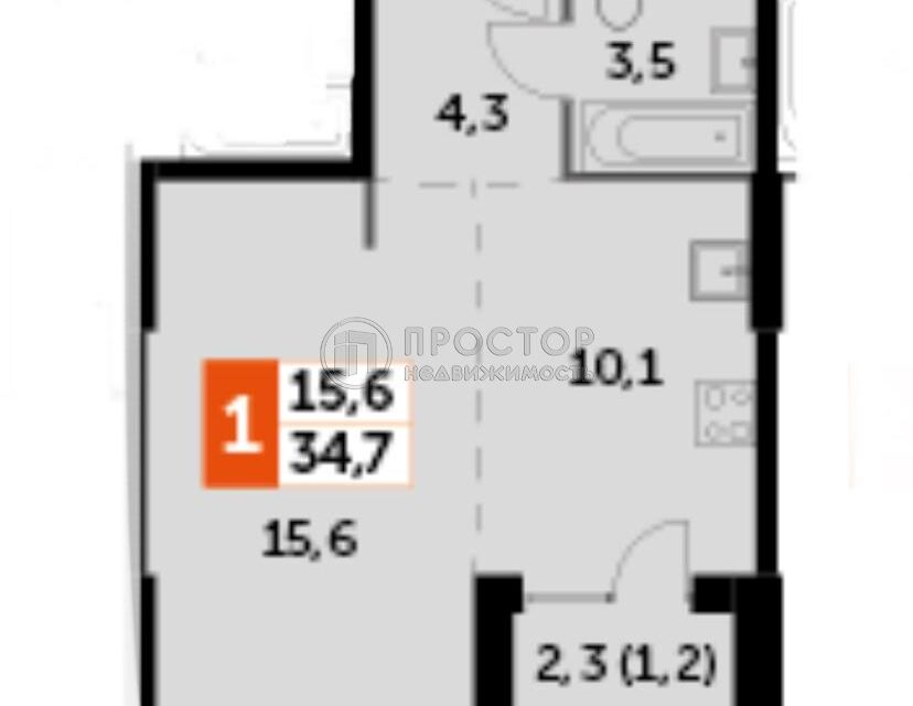 Продаётся 1-комнатная квартира, 35 м²