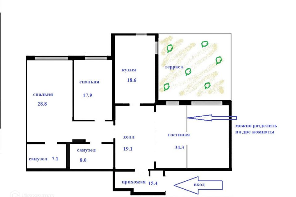 Продаётся 3-комнатная квартира, 154 м²