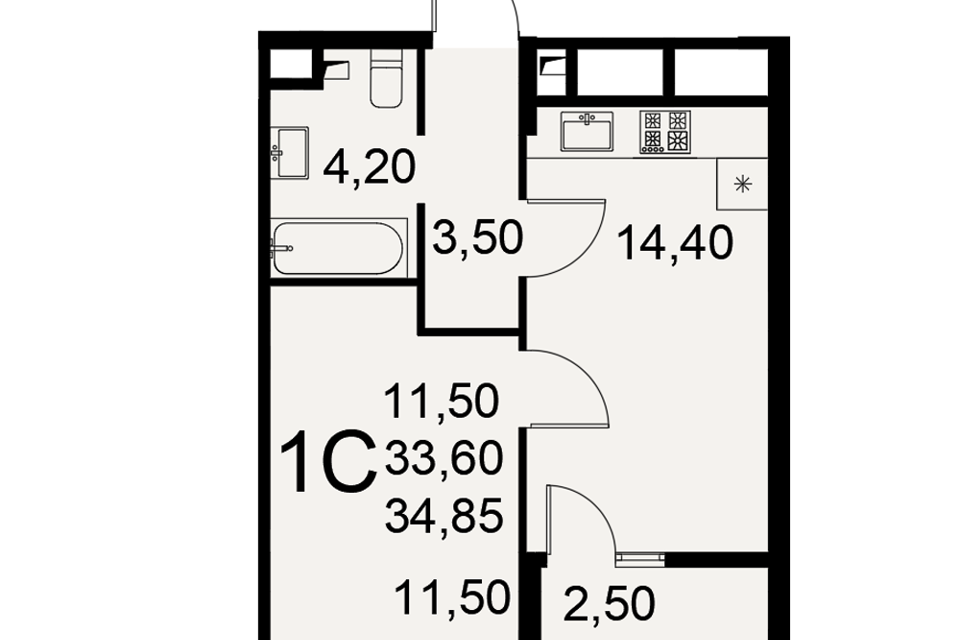 Продаётся 1-комнатная квартира, 33.6 м²