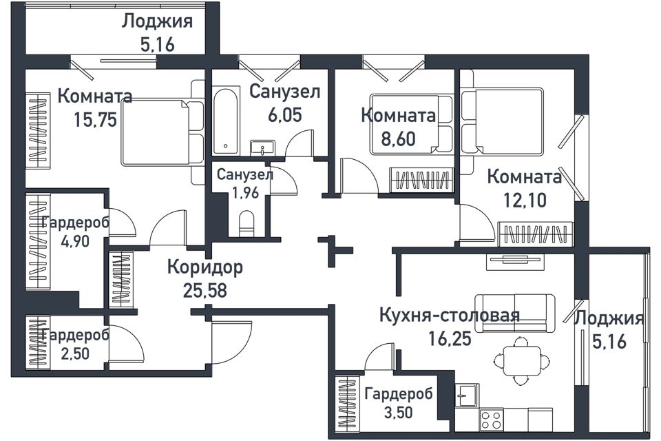 Продаётся 3-комнатная квартира, 93.3 м²