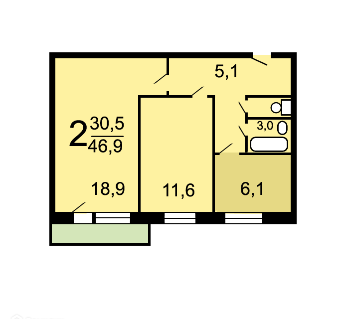 Продаётся 2-комнатная квартира, 47.2 м²