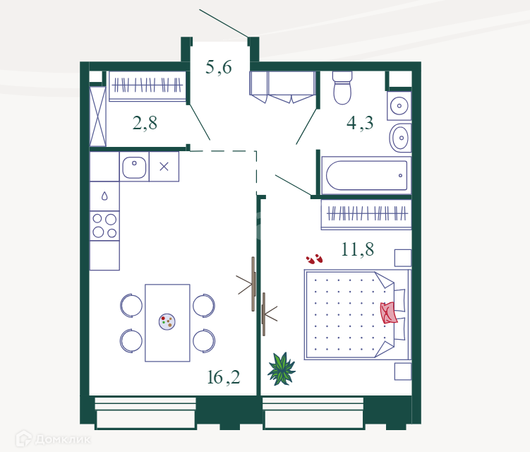 Продаётся 1-комнатная квартира, 40.7 м²