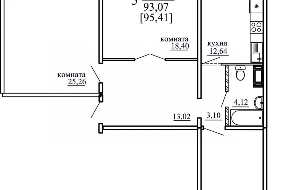 Продаётся 3-комнатная квартира, 93.07 м²