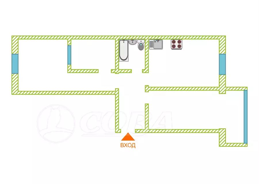 Продаётся 2-комнатная квартира, 53.9 м²