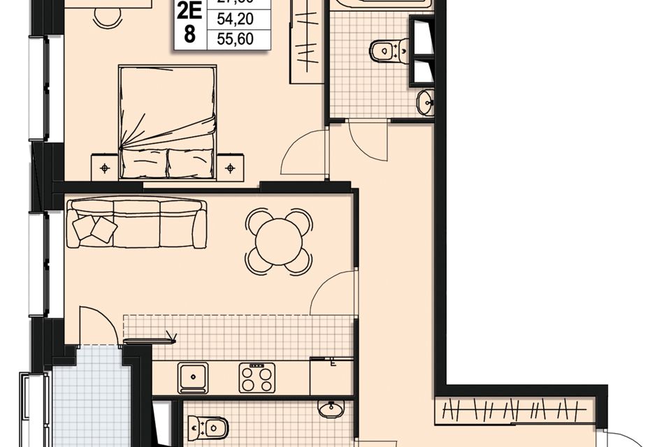 Продаётся 2-комнатная квартира, 53.7 м²