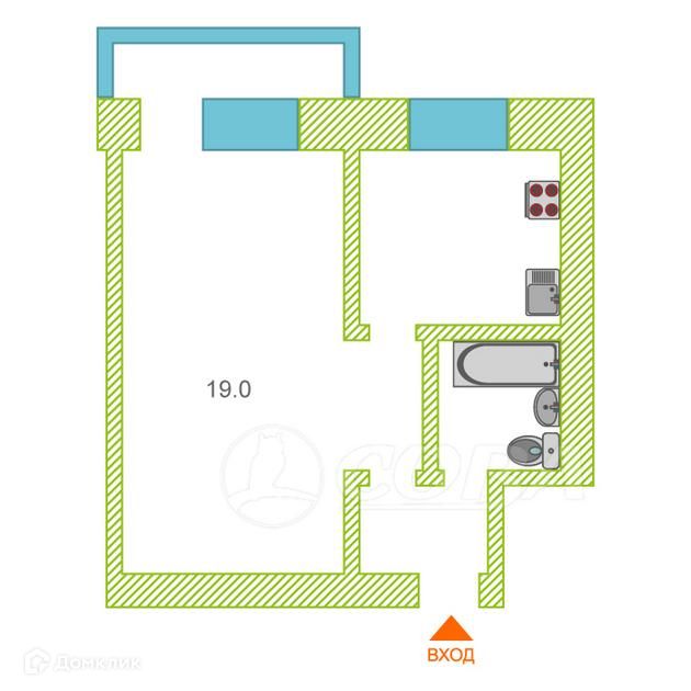 Продаётся 1-комнатная квартира, 33 м²
