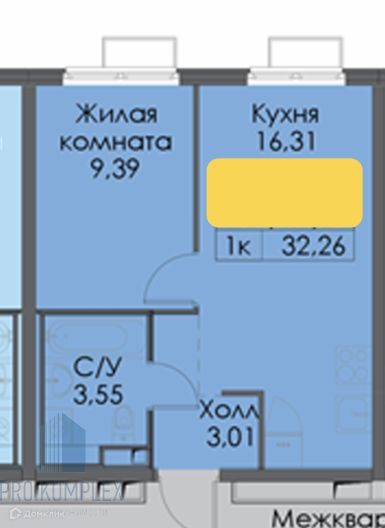 Продаётся 1-комнатная квартира, 32 м²