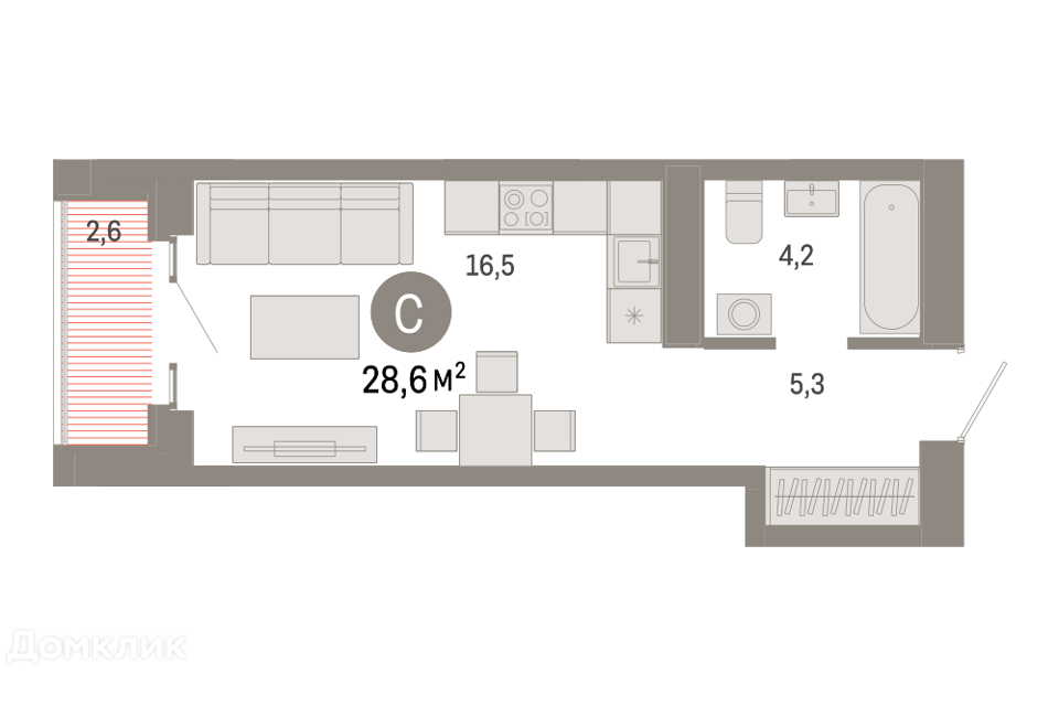 Продаётся студия, 28.6 м²