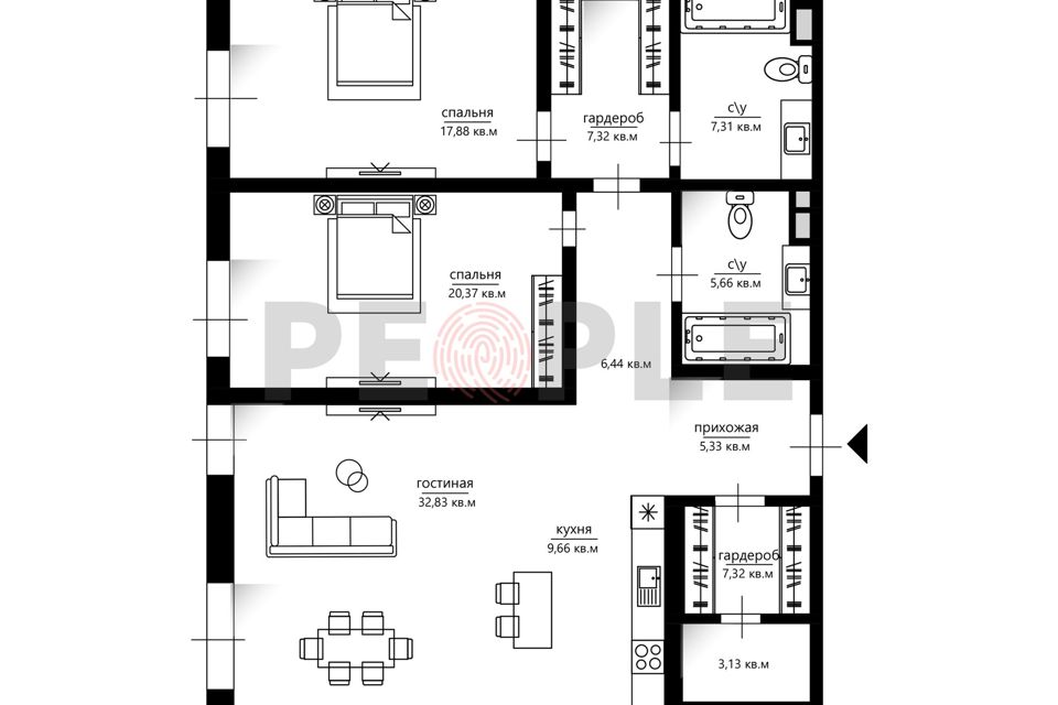 Продаётся 3-комнатная квартира, 121 м²