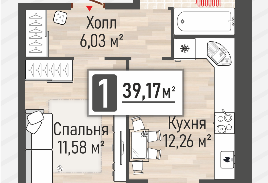 Продаётся 1-комнатная квартира, 37.68 м²