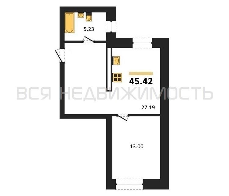 Продаётся 1-комнатная квартира, 47.1 м²