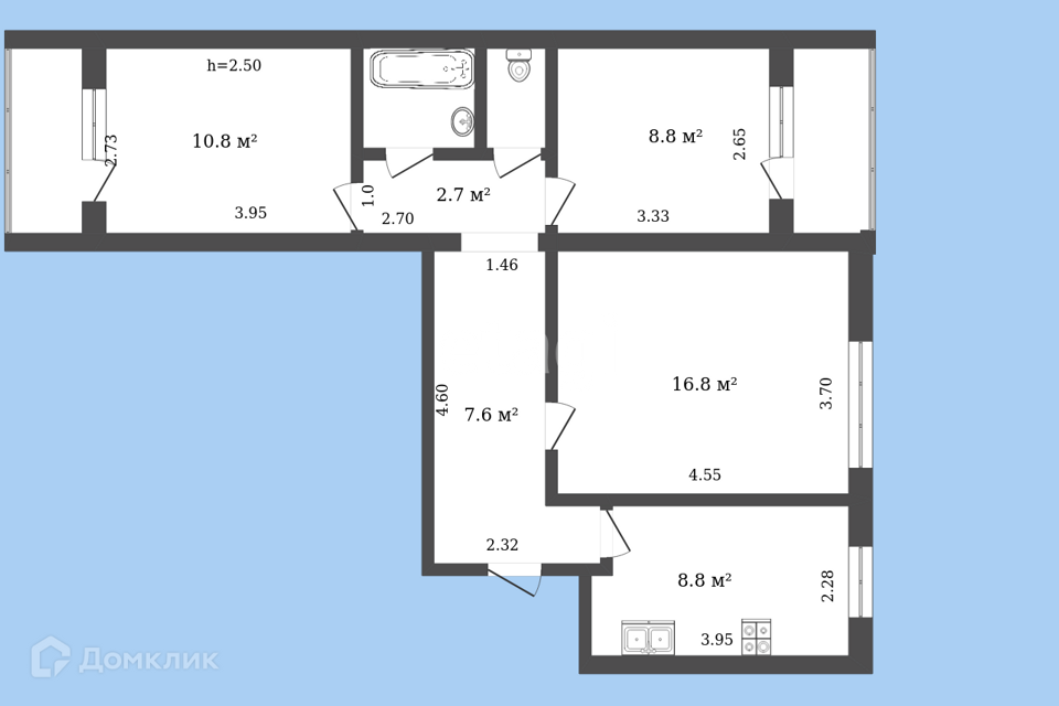 Продаётся 3-комнатная квартира, 59.4 м²