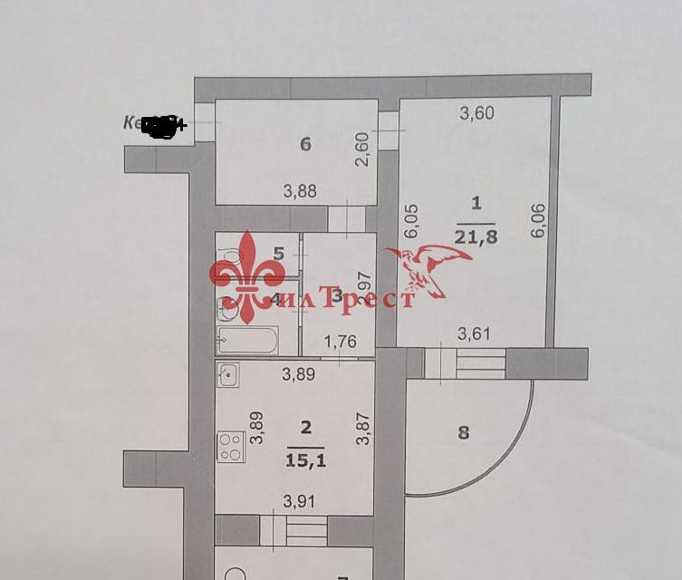 Продаётся 1-комнатная квартира, 57.8 м²