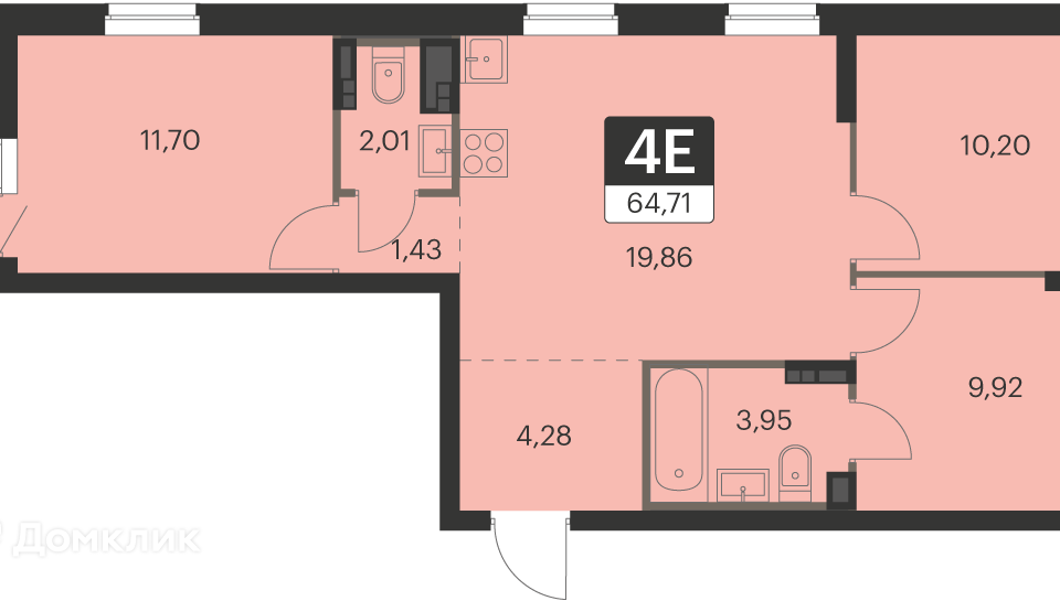 Продаётся 3-комнатная квартира, 64.2 м²