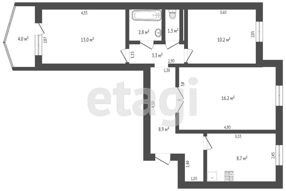 Продаётся 3-комнатная квартира, 64.5 м²