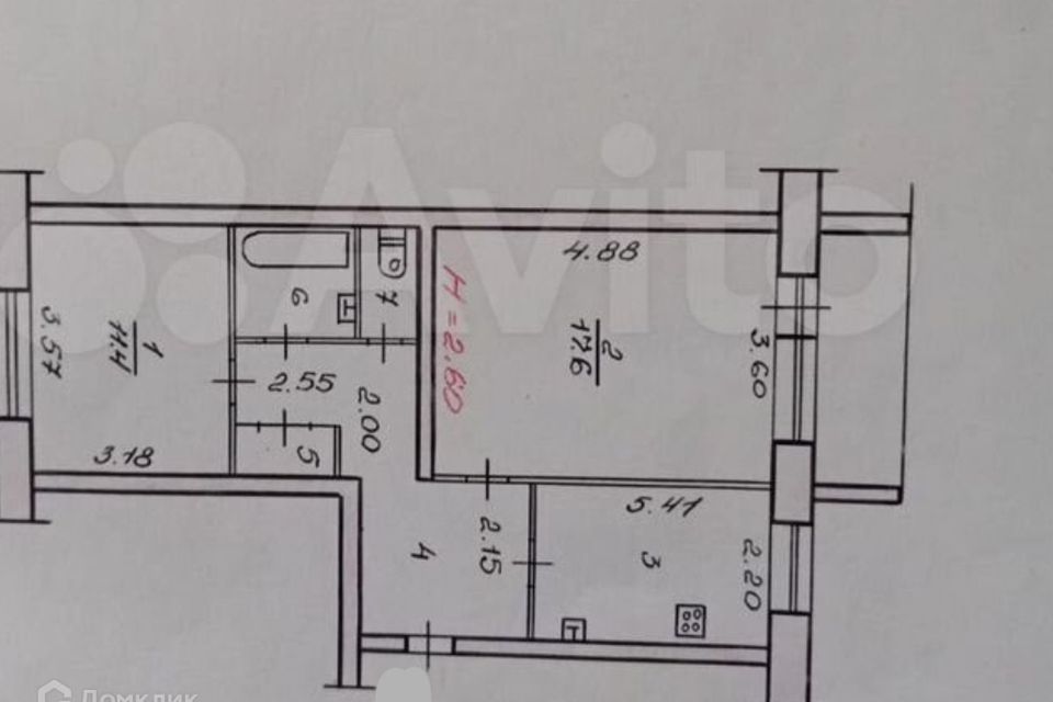Продаётся 2-комнатная квартира, 51.8 м²