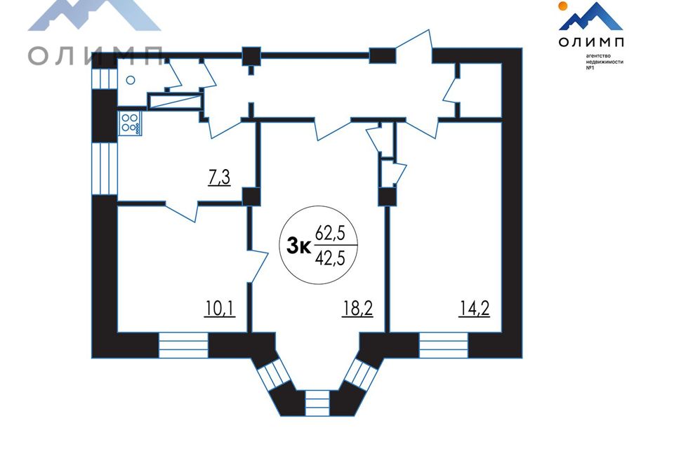 Продаётся 3-комнатная квартира, 62.5 м²