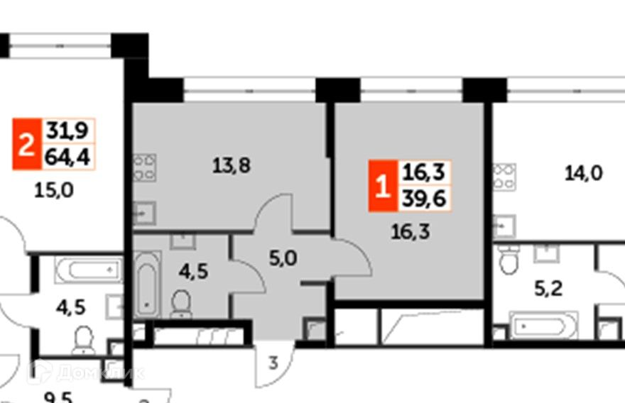 Продаётся 1-комнатная квартира, 39.6 м²