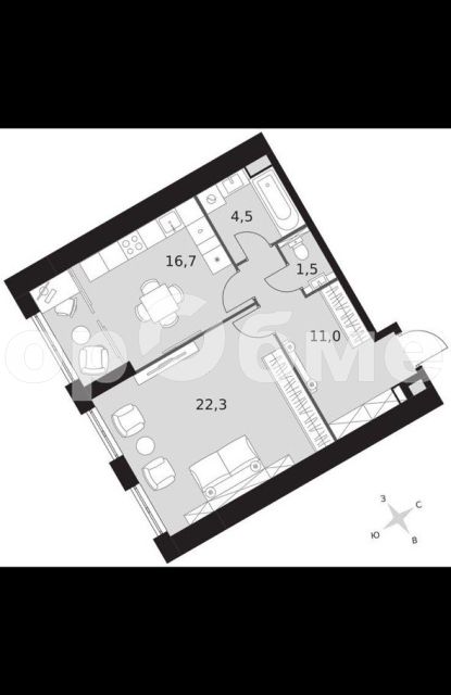 Продаётся 1-комнатная квартира, 37 м²